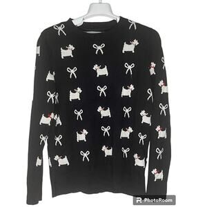 Charter Club Dog Ribbon Print Sweater Crew Neck Knit Pullover Womens Size S USED